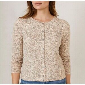 Garnet Hill Wool Cardigan Sweater S Signature Eco Merino Cheetah Animal Print